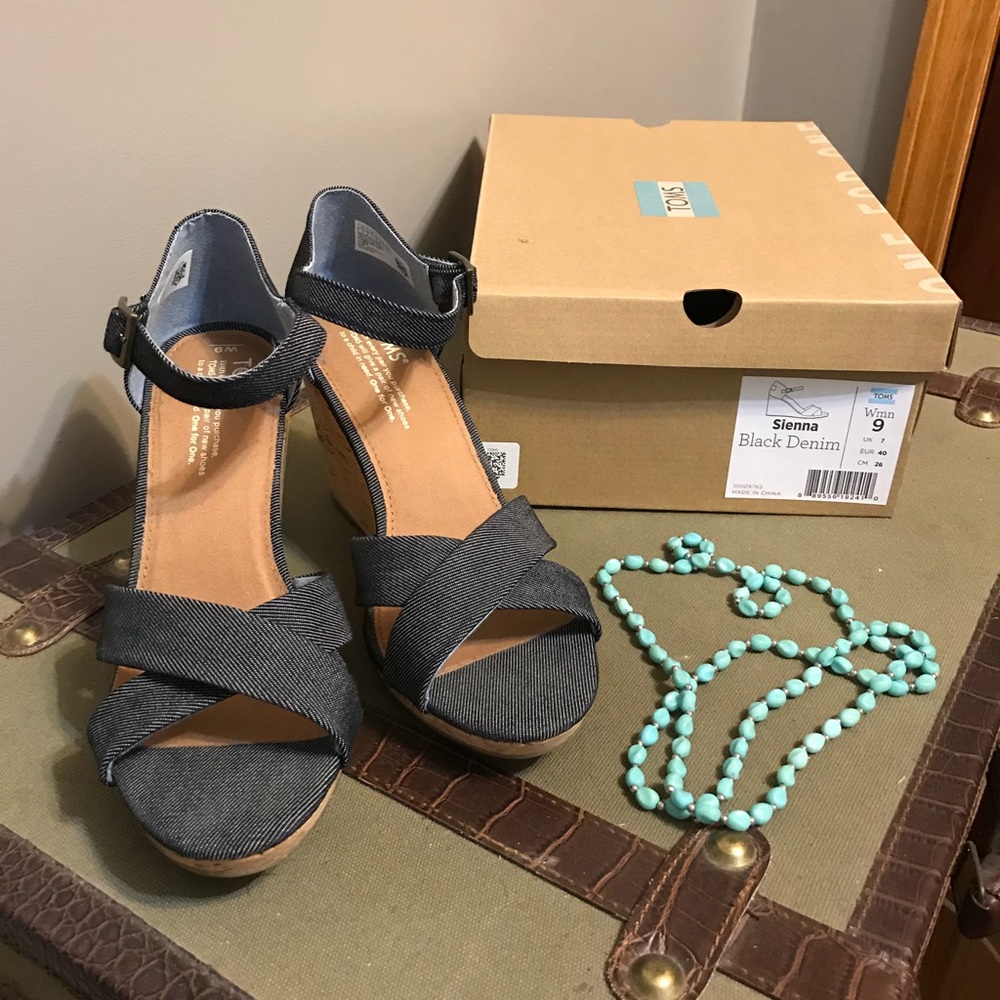 Never worn Toms Denim Wedges